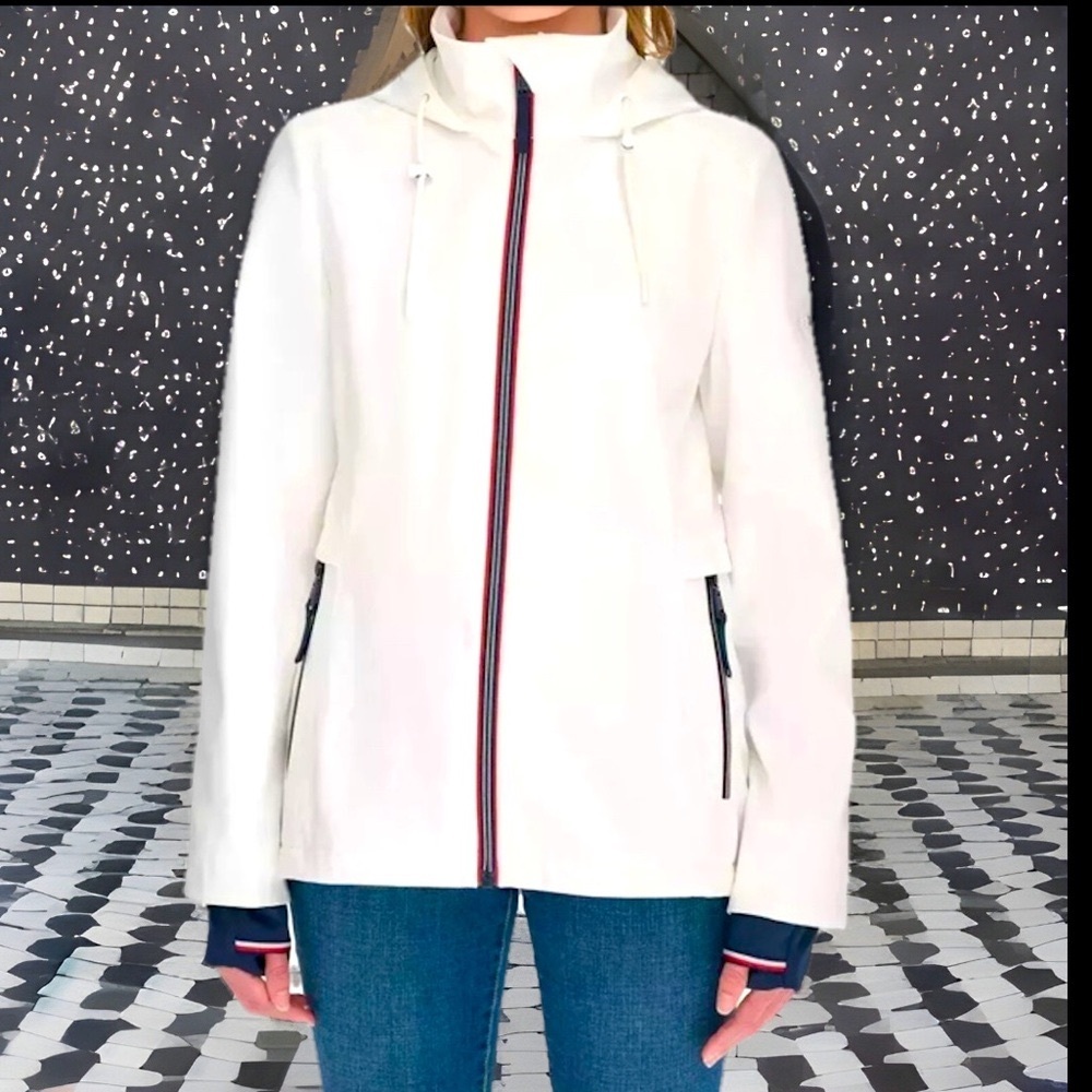 Tommy Hilfiger Fitted Windbreaker Hooded Jacket Elastic Cuffs W/👍Holes Full Zip